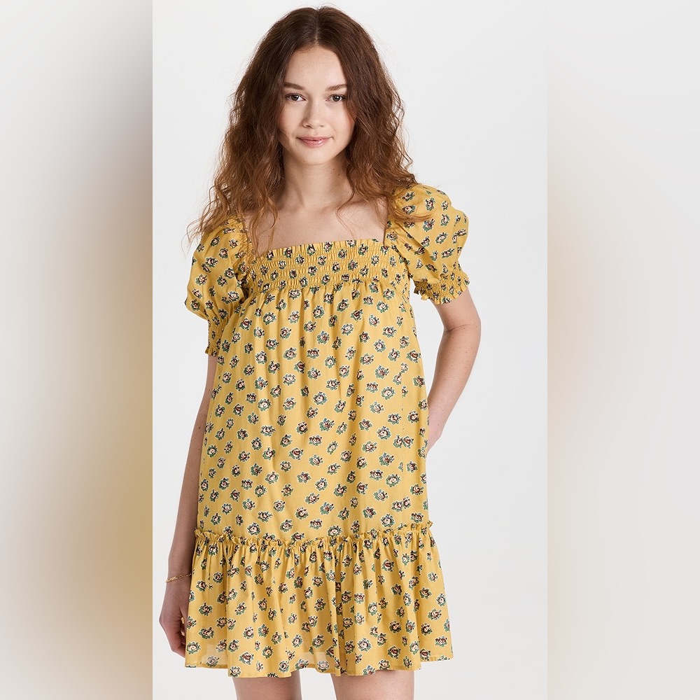 Nwt $398 Tory Burch Smocked Mini Dress In Yellow Garden Rose